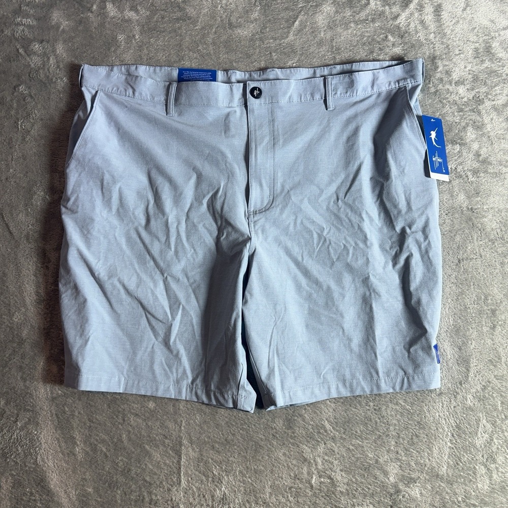 NWT Guy Harvey Men's Performance Hybrid Shorts 44 Gray Fishing 9" Inseam UPF 50